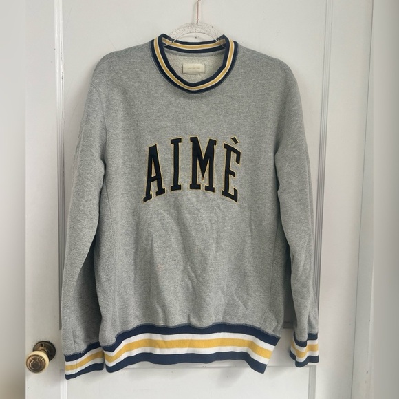 Aimé Leon Dore Collegiate Crew Sweater Gray Crew Neck Size M - Picture 1 of 7